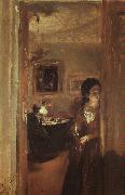 Adolph von Menzel The Artist's Sister with a Candle Germany oil painting reproduction